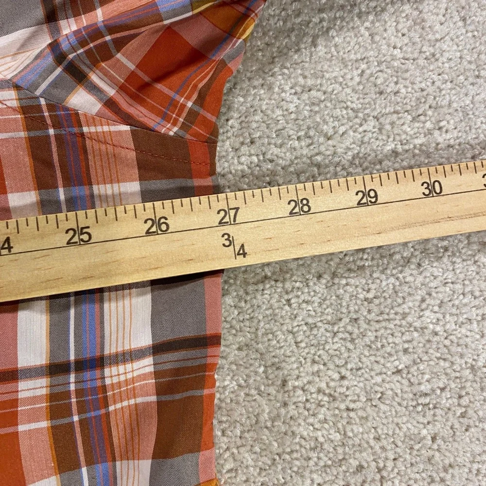 Orvis Button Up Shirt Mens XL Orange Plaid Classic Fit Linen Blend Short Sleeve - Picture 5 of 10